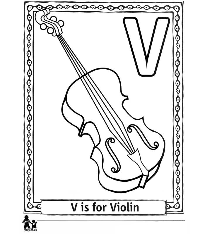 Print V Violoin = Viool kleurplaat